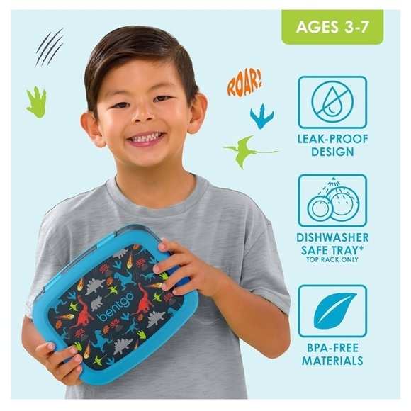 NEW Bentgo Kids Bento Lunch Box School Leak-Proof Drop-Proof in Dinosaur Print - Picture 7 of 9